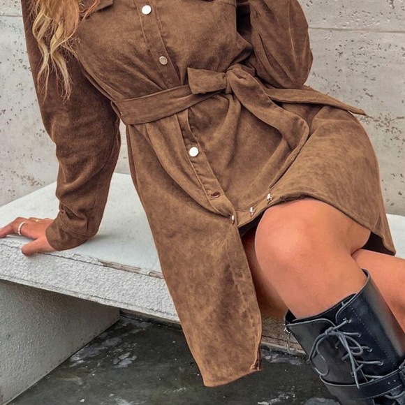 Corduroy belted button down skirt dress - Picture 3 of 7